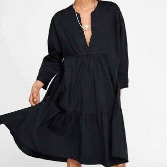 Zara Dresses & Skirts - ZARA womans LONG midi POPLIN DRESS BLACK size XS Flowy Minimalist Bohemian
